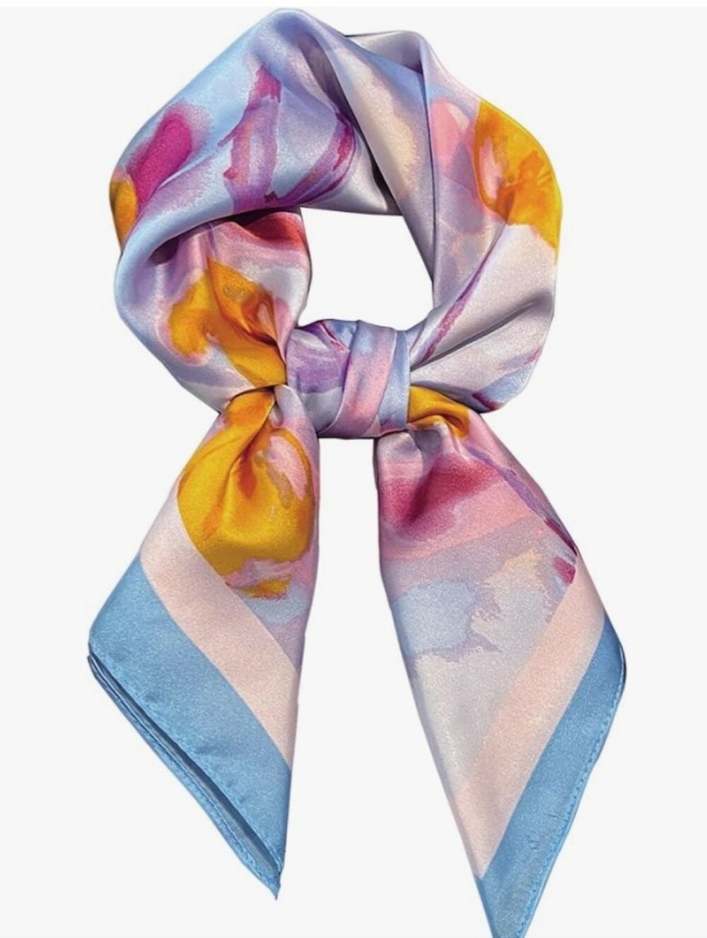 Silk-Feel Pink Blue Yellow Colorful Art Print Neck Scarf 27.5'